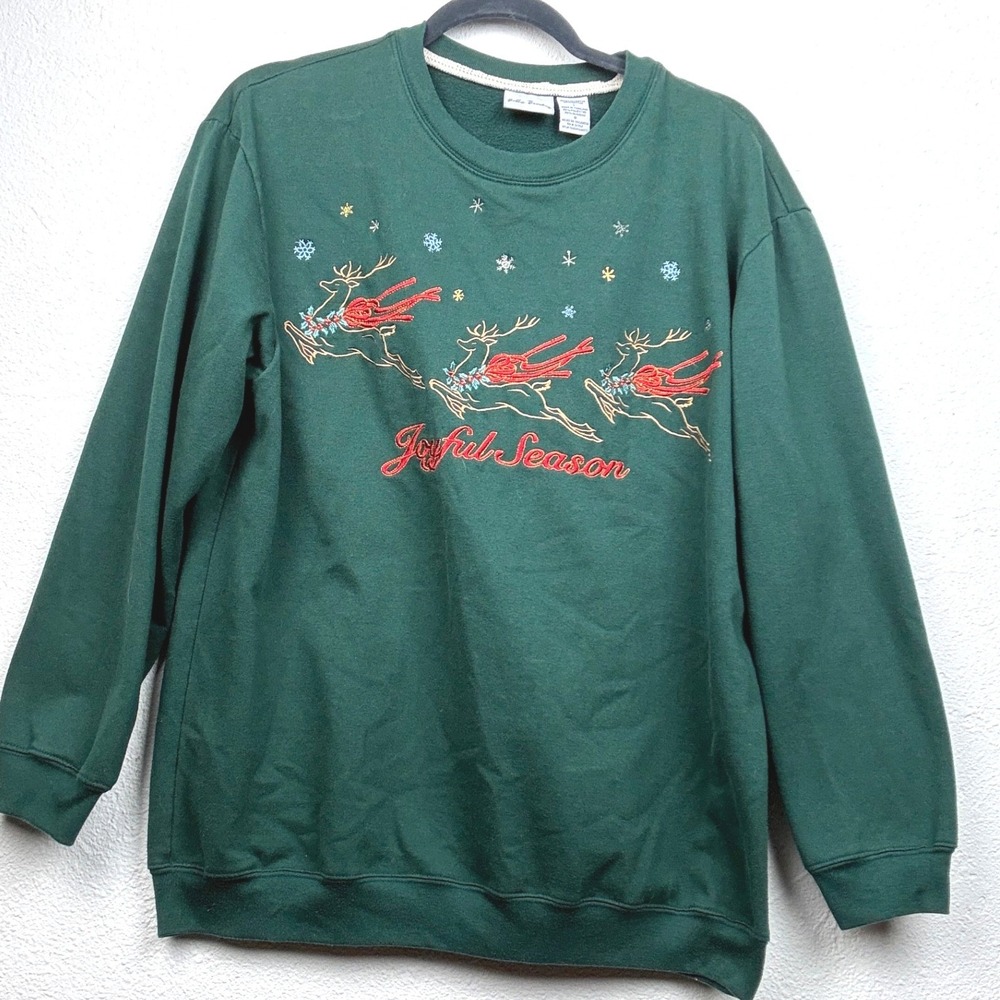 Bobbie Brooks Green Sweatshirt - L - Reindeer Joyful Season Christmas Holiday